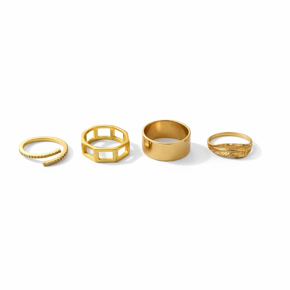 Gold Geometric and Bold Band Ring Set